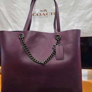 COACH Leather Signature Chain Central Tote Purse Bag 78218 Boysenberry ~ NWOT